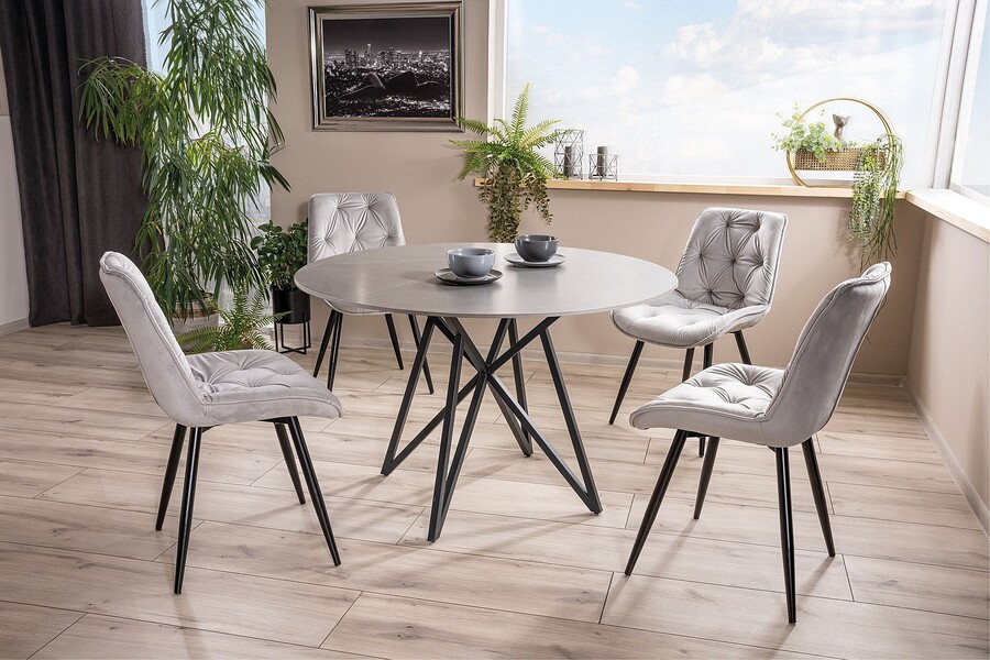 Кръгла маса 120 см – сив мрамор/черен