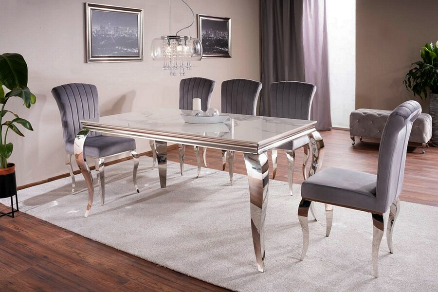 Керамична маса 180×90 – бял мрамор/хром