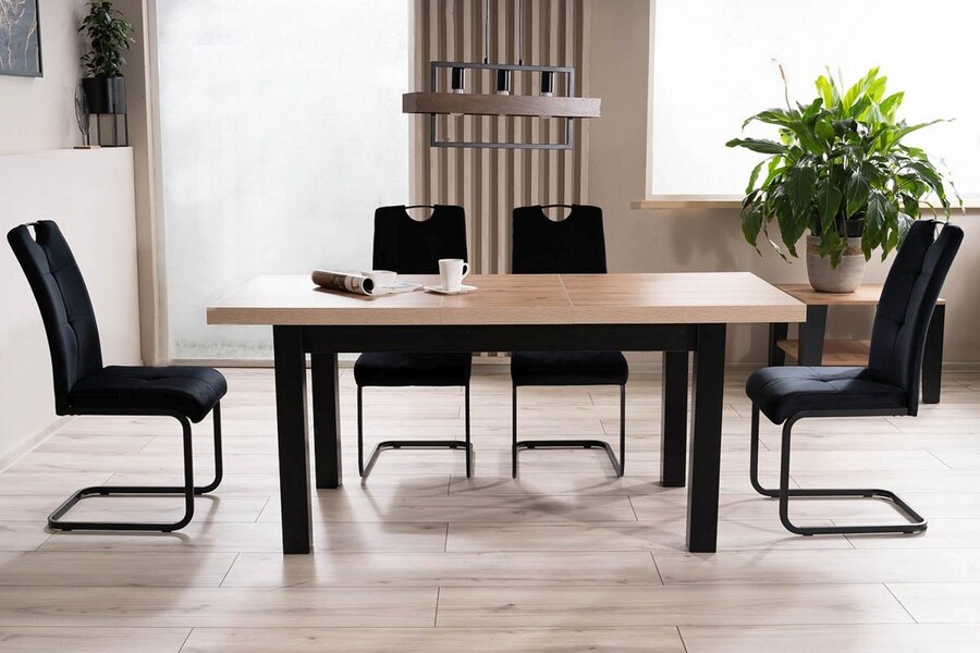 Разтегателна маса 140/218×80 – занаятчийски дъб/черно