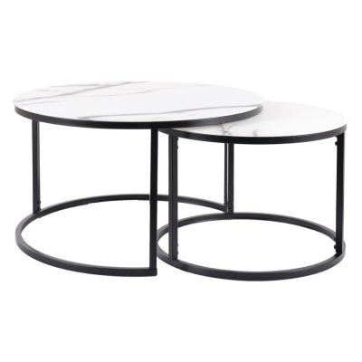 Комплект от две кръгли масички за кафе C - бяло/матово черно