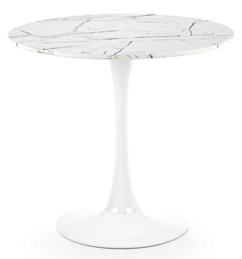 Кръгла маса 80 см – бял мрамор / бяла