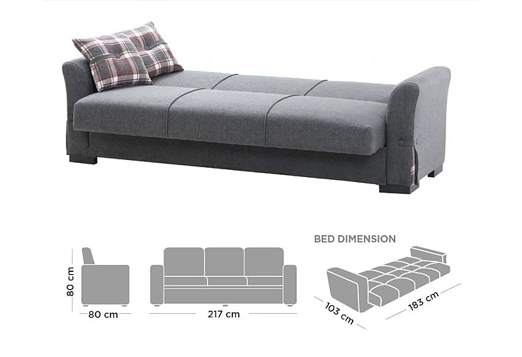 Диван FELIPE тройка разтегателен тъмносив