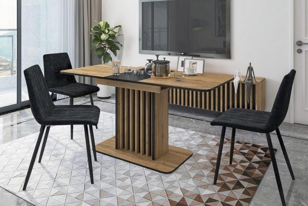 Трапезна маса KENT разтегат.дъб артисан/черно