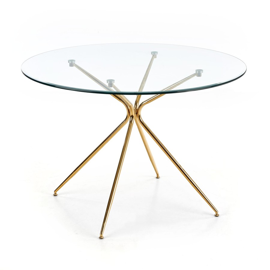Кръгла стъклена маса 110 см – прозрачна/златна