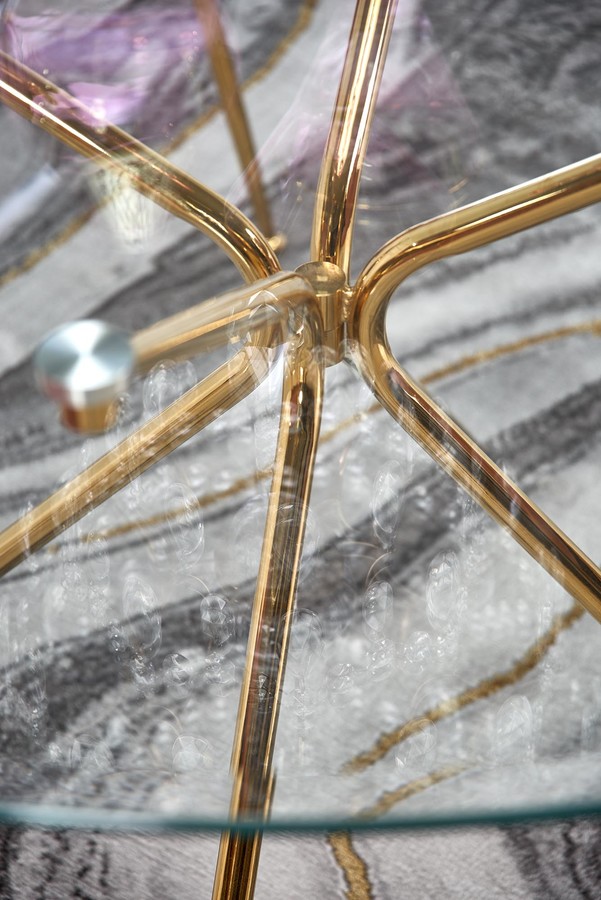 Кръгла стъклена маса 110 см – прозрачна/златна