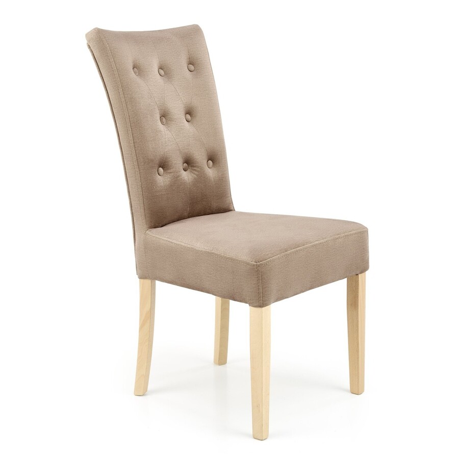 Велурен стол – бежово/меден дъб