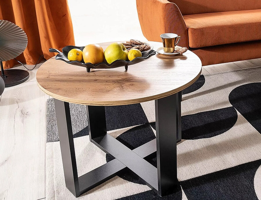 Кръгла холна маса – дъб вотан / черна