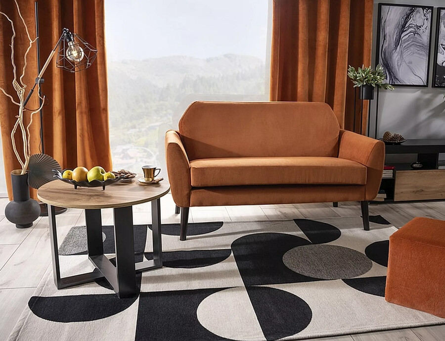 Кръгла холна маса – дъб вотан / черна