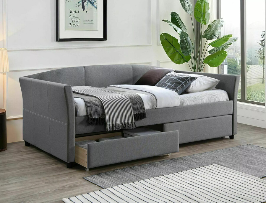 Единично легло с чекмеджета 90х200см – сив