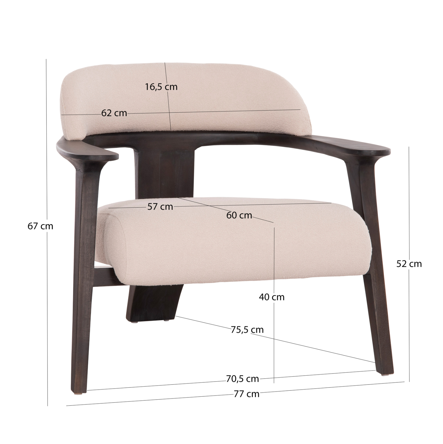 Кресло цвят кремав-натурал
