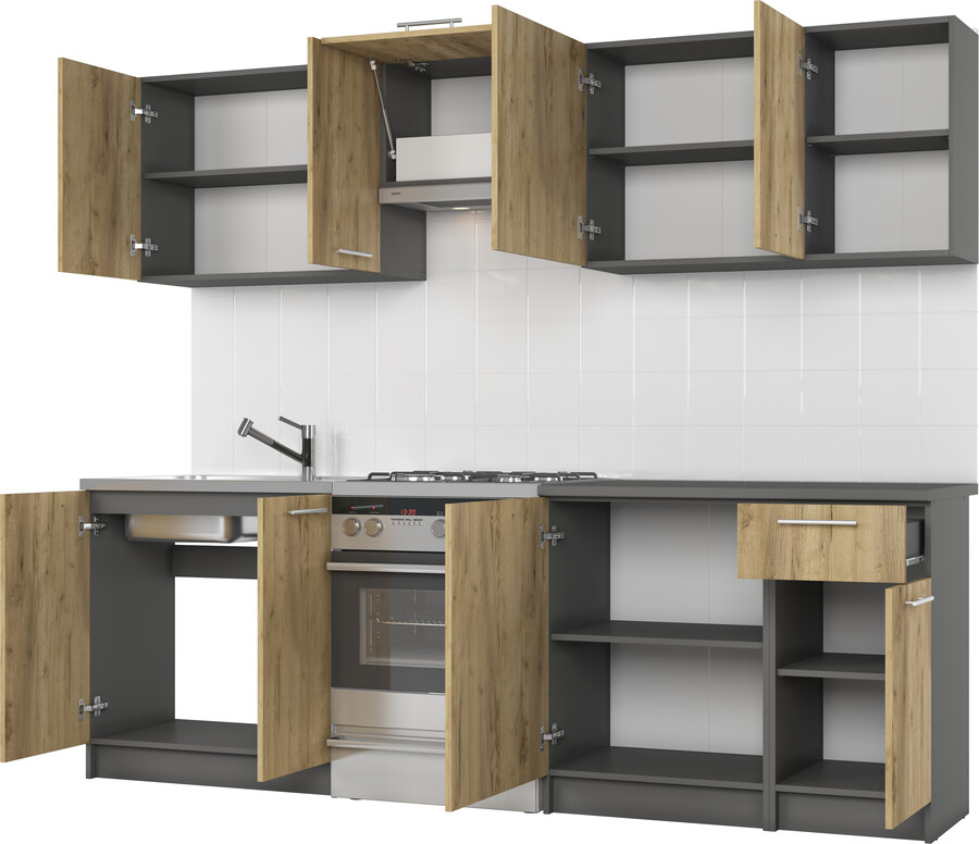 Кухня 240 – антрацит/дъб вотан