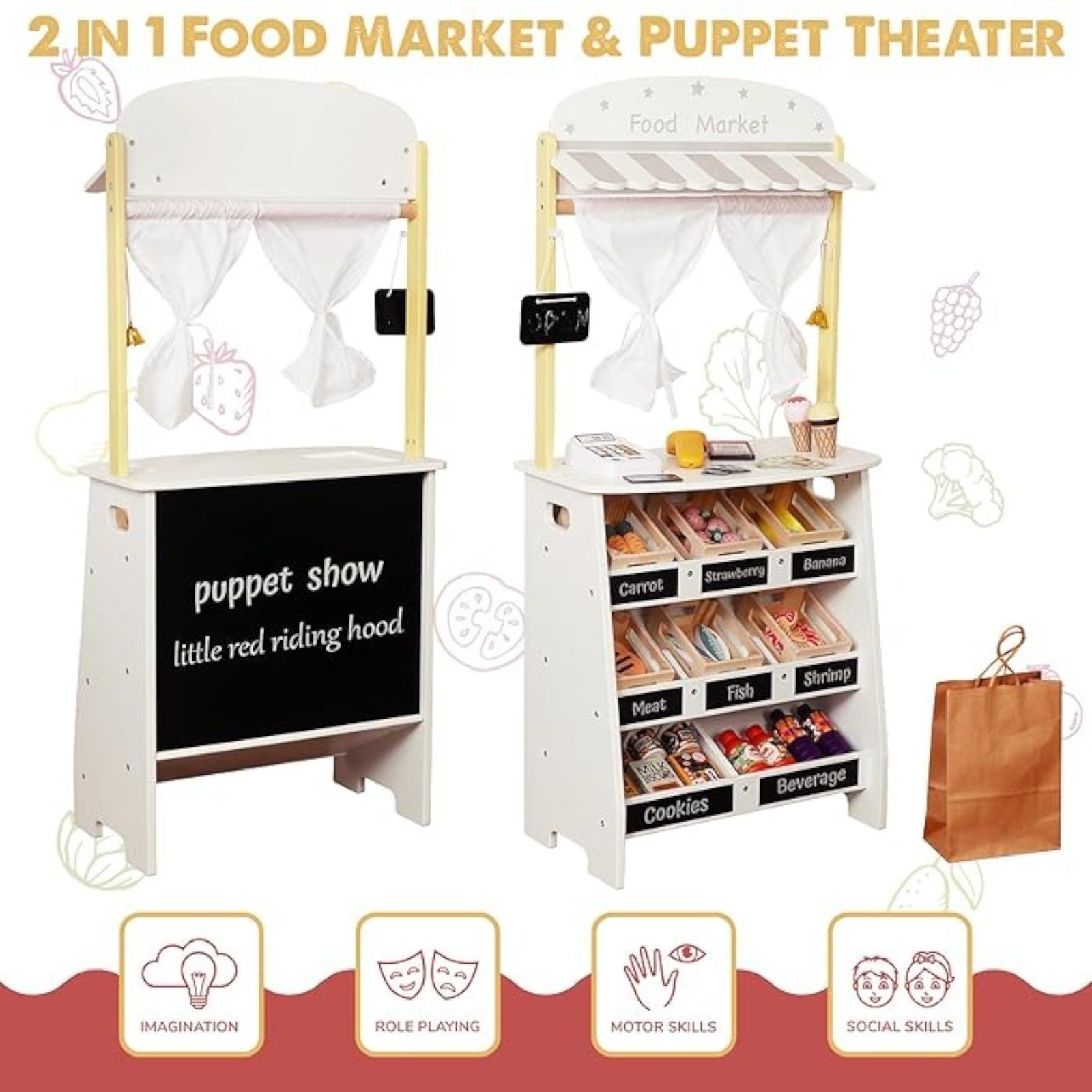 Дървен Детски Магазин и Театър 2 в 1 GINGER HOME