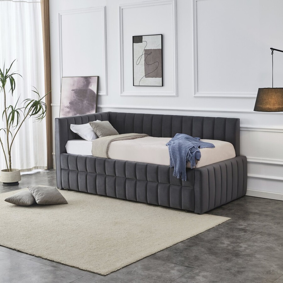 Легло с разтегателен долен матрак 90x200 - сиво