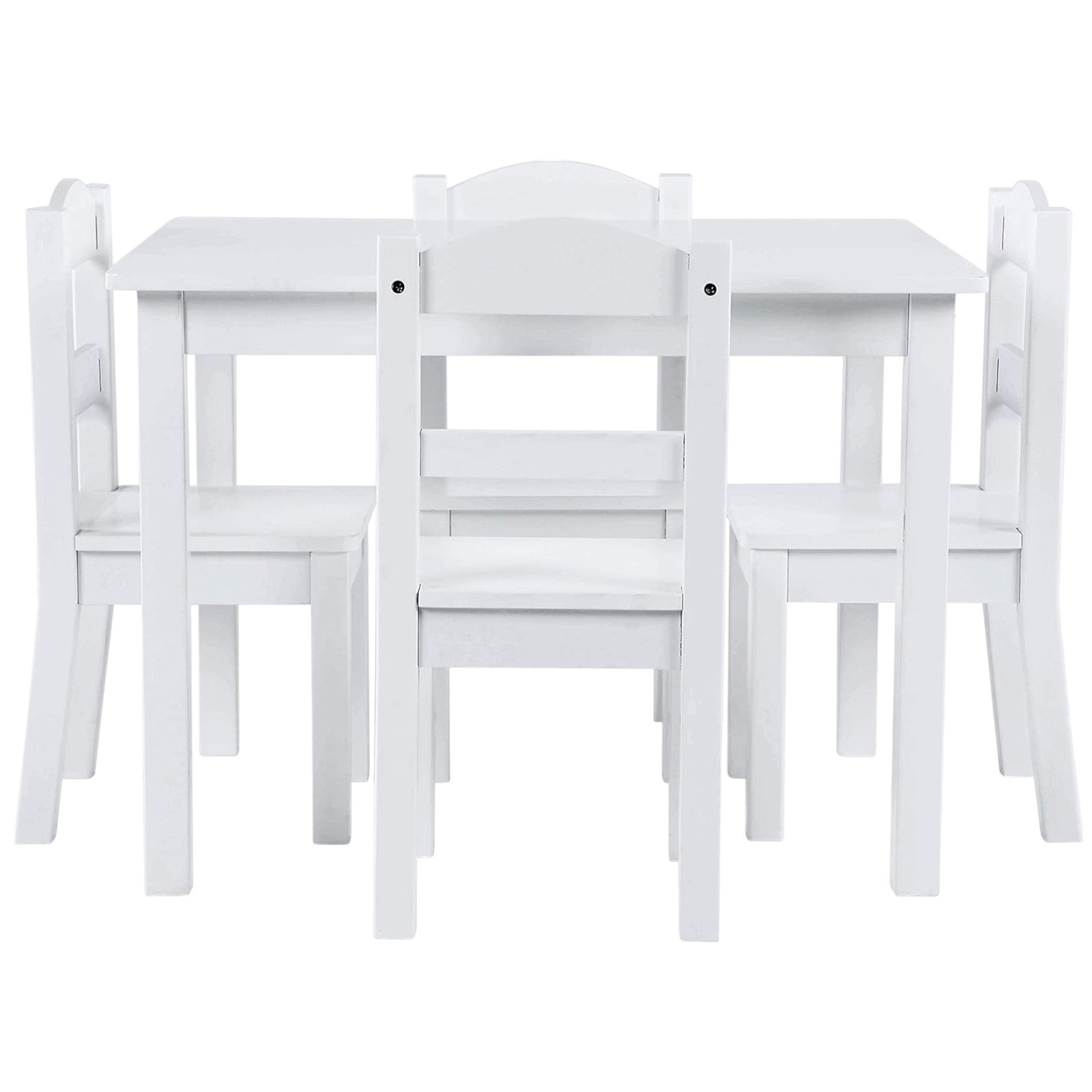 Детска Маса с 4 Столчета GINGER HOME, Дървен Комплект за Игра и Учение, Бял, 66x56x48 см Детска Маса с 4 Столчета GINGER HOME