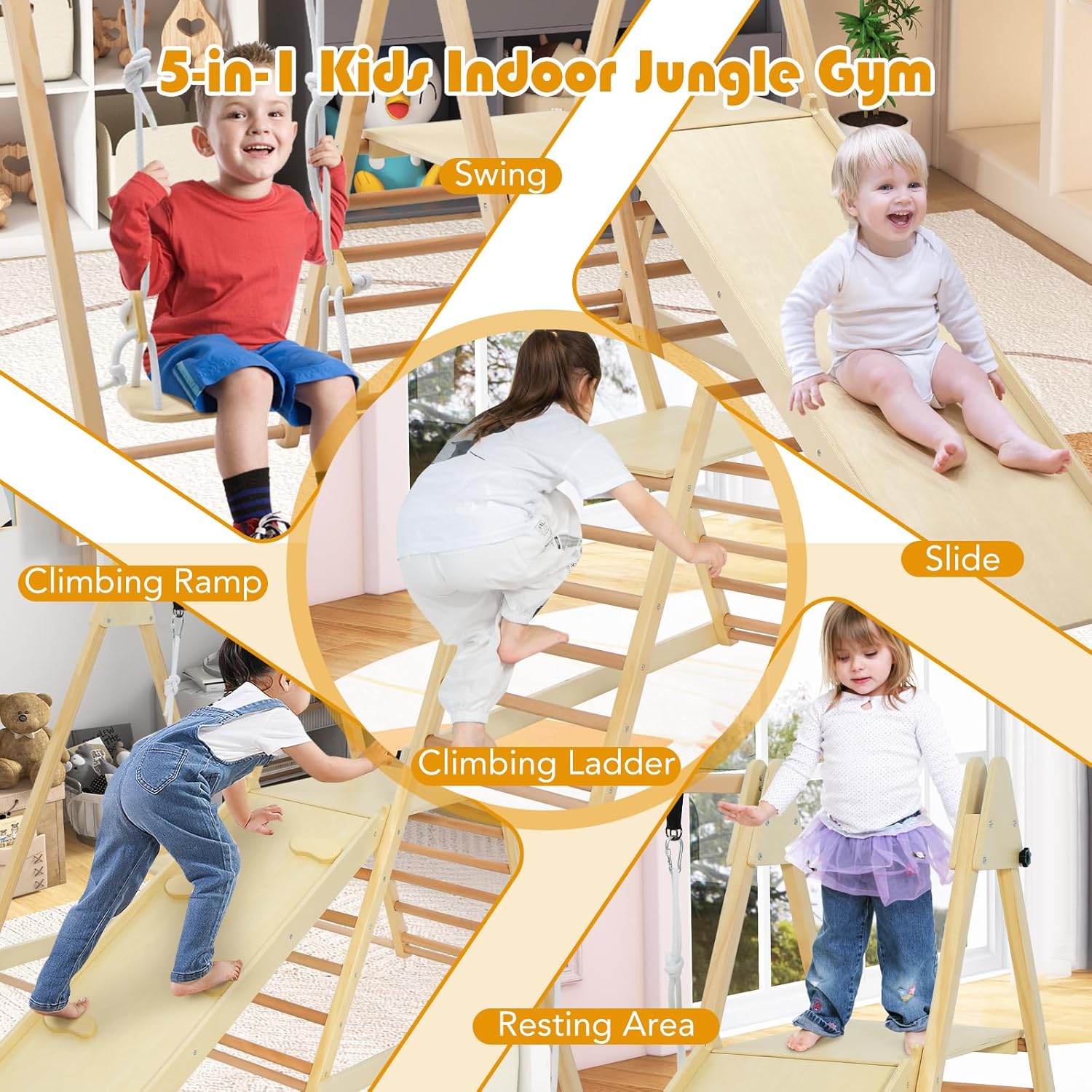 Детски Дървен Комплект GINGER HOME 4 в 1 – Люлка