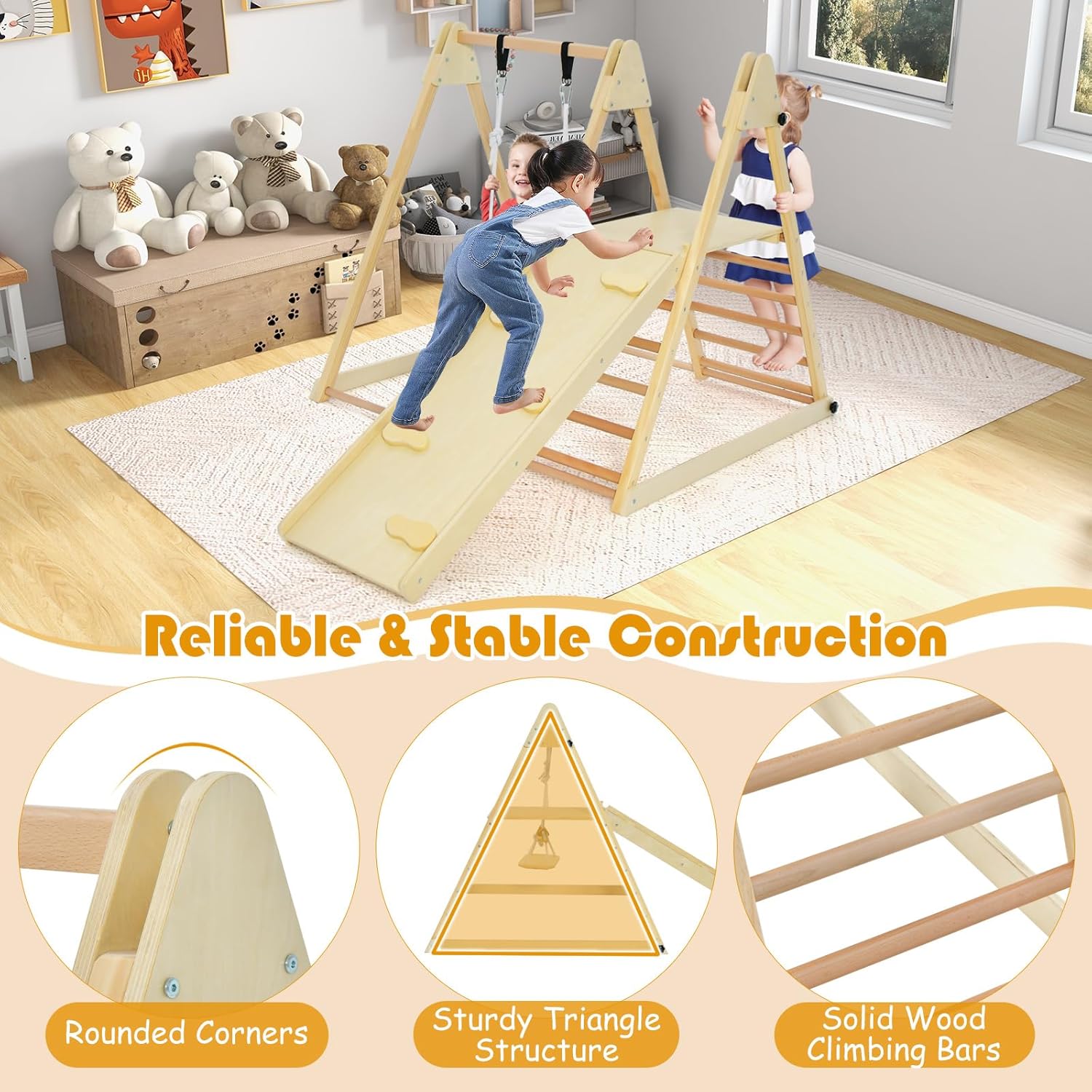 Детски Дървен Комплект GINGER HOME 4 в 1 – Люлка