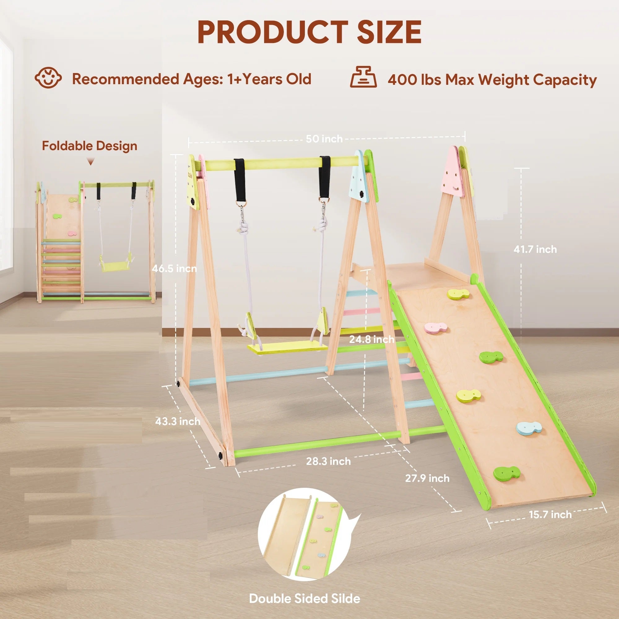 Детски Дървен Комплект GINGER HOME 4 в 1 – Люлка