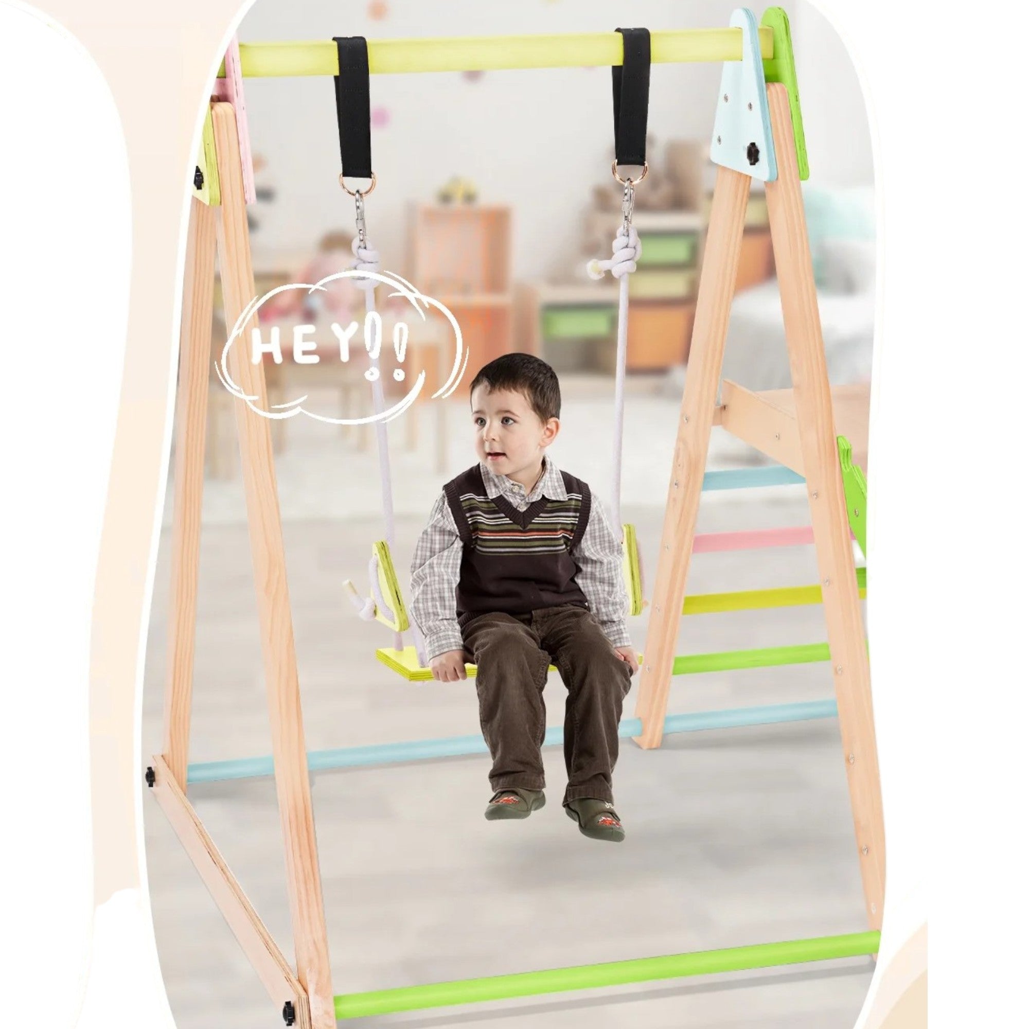 Детски Дървен Комплект GINGER HOME 4 в 1 – Люлка