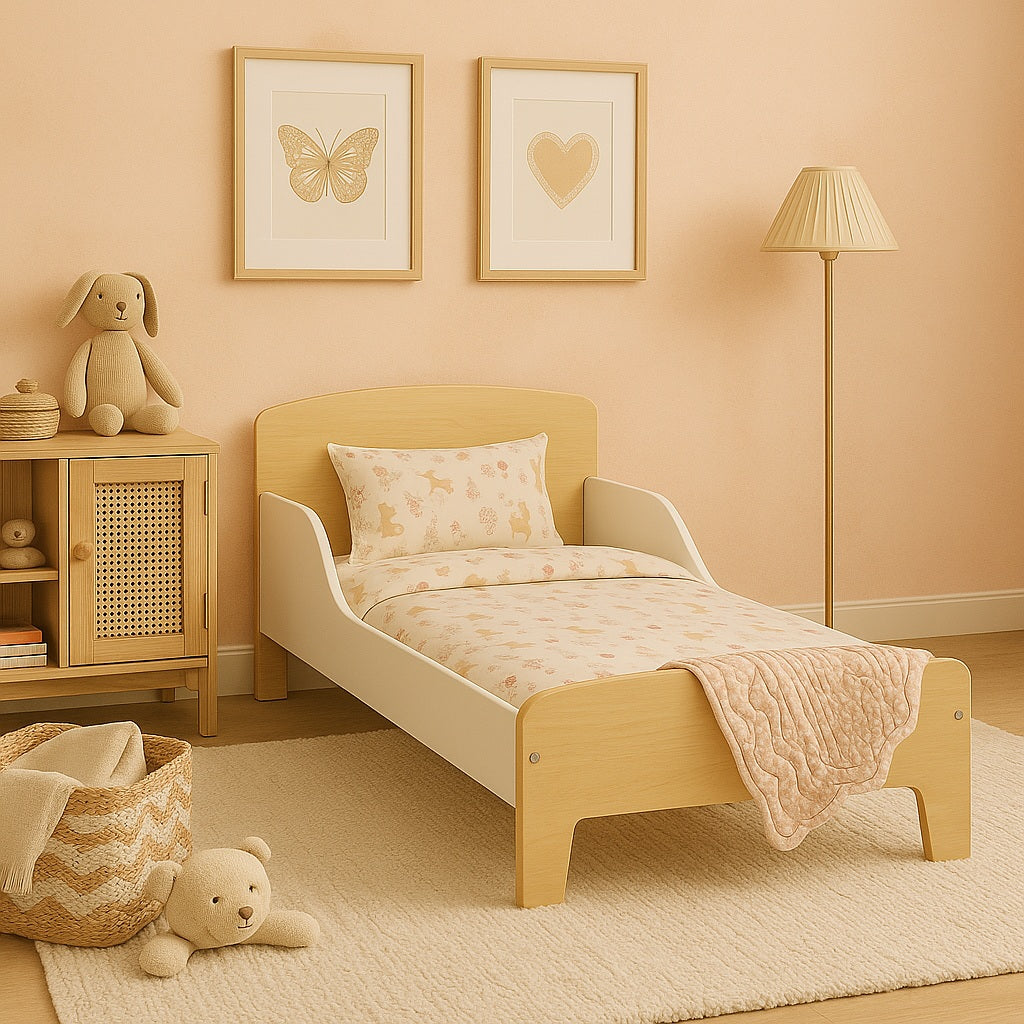 Детско Дървено Легло със Защита и Подматрачна Рамка 140/70 см – GINGER HOME