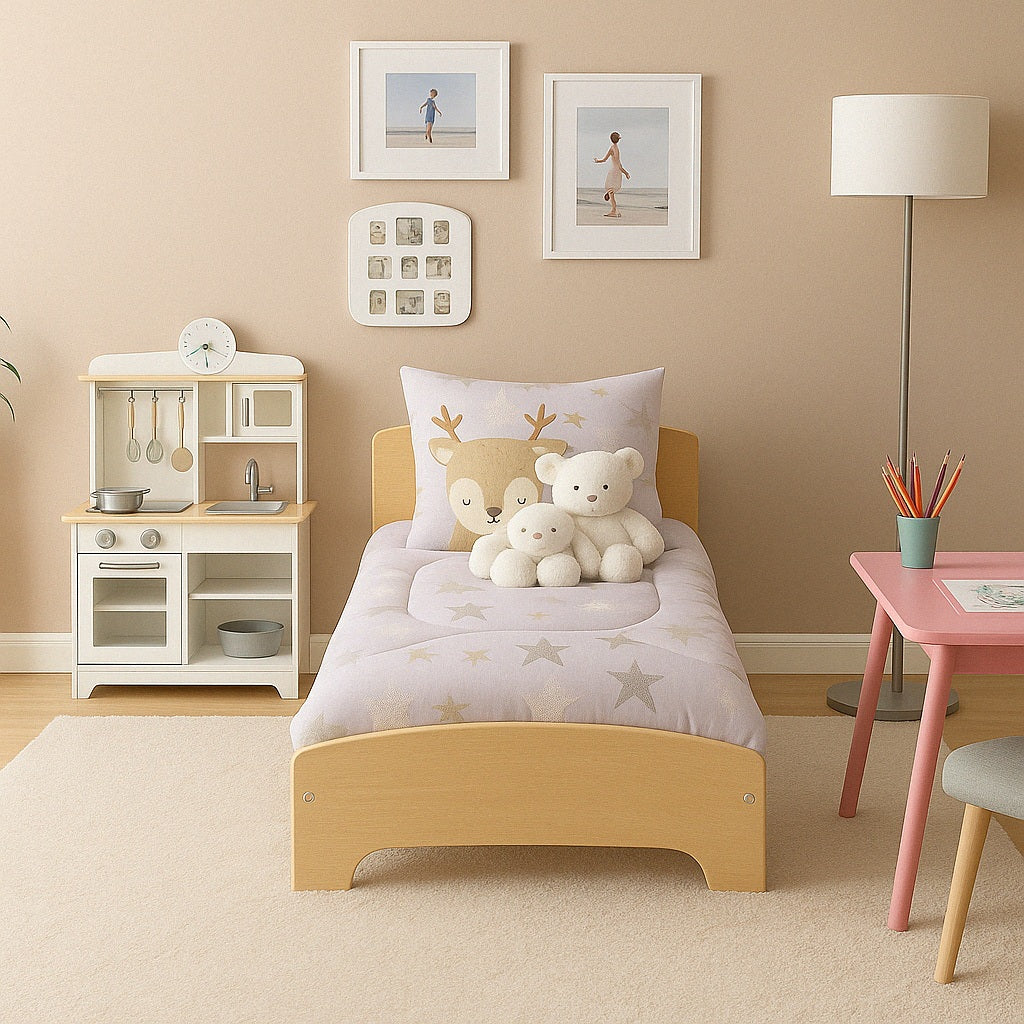 Детско Дървено Легло със Защита и Подматрачна Рамка 140/70 см – GINGER HOME