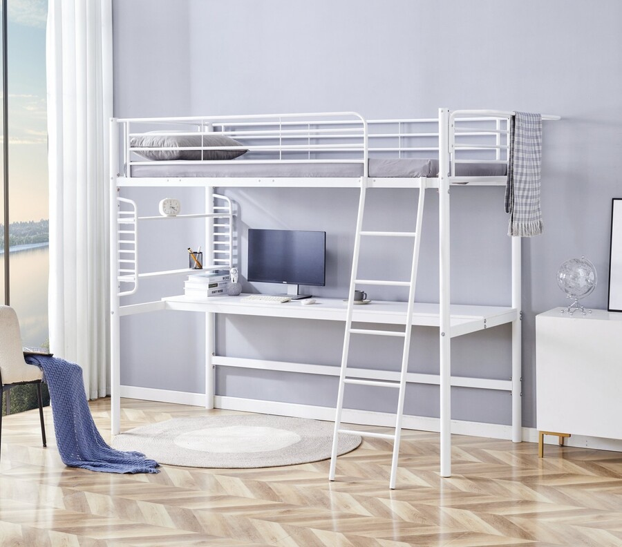 Дългоетажно легло с бюро - бяло