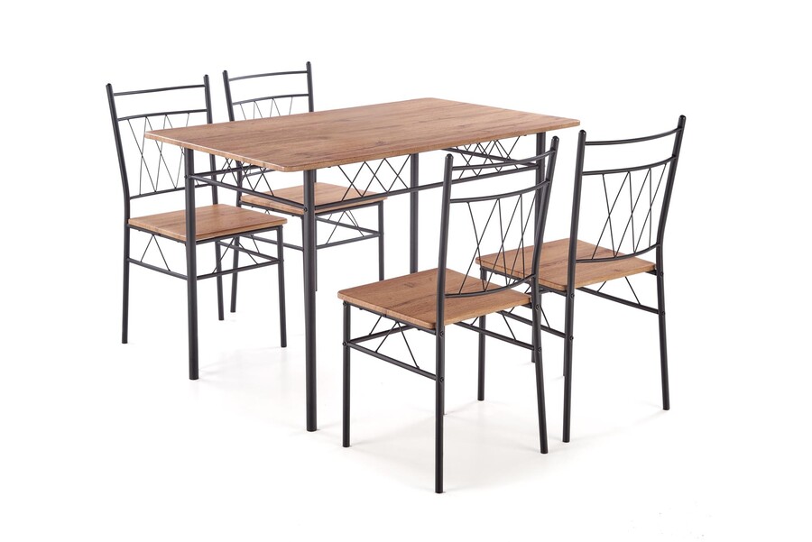 Комплект маса + 4 стола – естествен дъб/черен