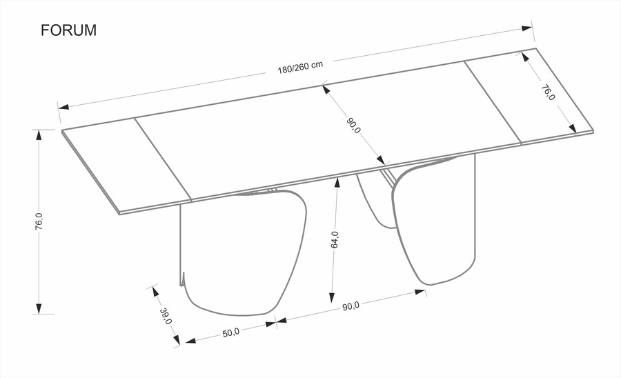 Разтегателна маса 180/260×90 – черен мрамор/черно