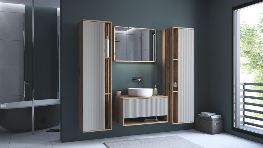 Огледало с LED осветление 80×80 – артизански дъб