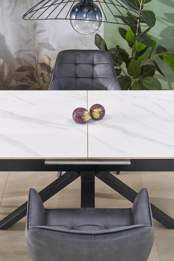 разтегателна маса 140/180×85 – бял мрамор/черно