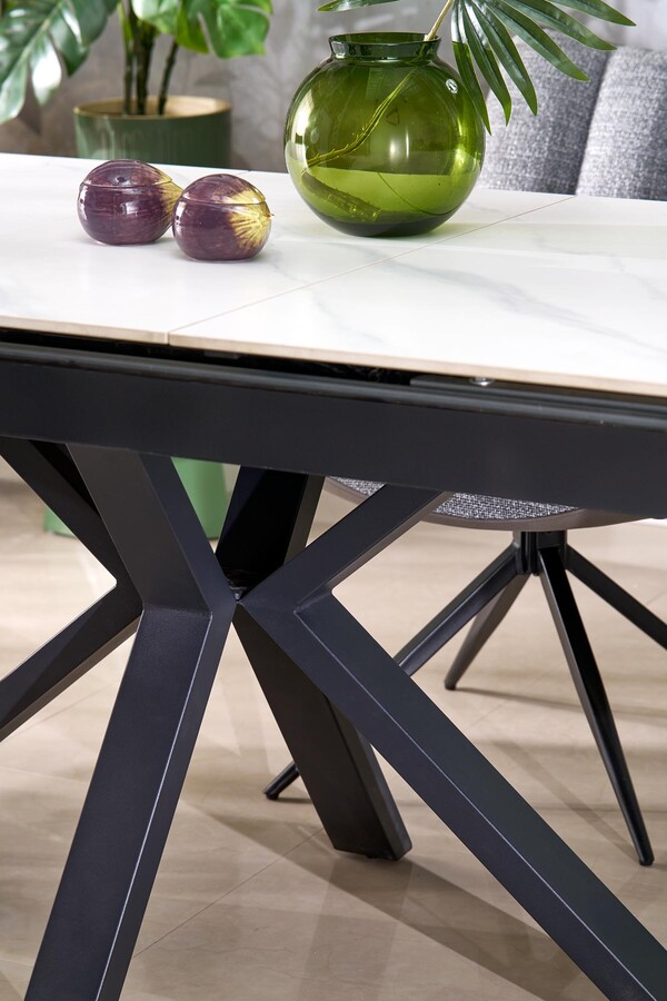 разтегателна маса 140/180×85 – бял мрамор/черно