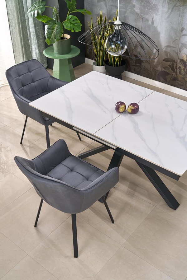 разтегателна маса 140/180×85 – бял мрамор/черно