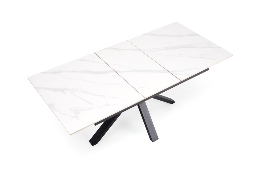 разтегателна маса 140/180×85 – бял мрамор/черно