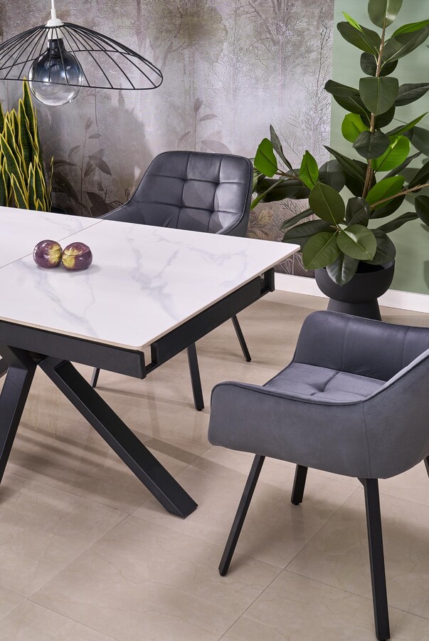 разтегателна маса 140/180×85 – бял мрамор/черно