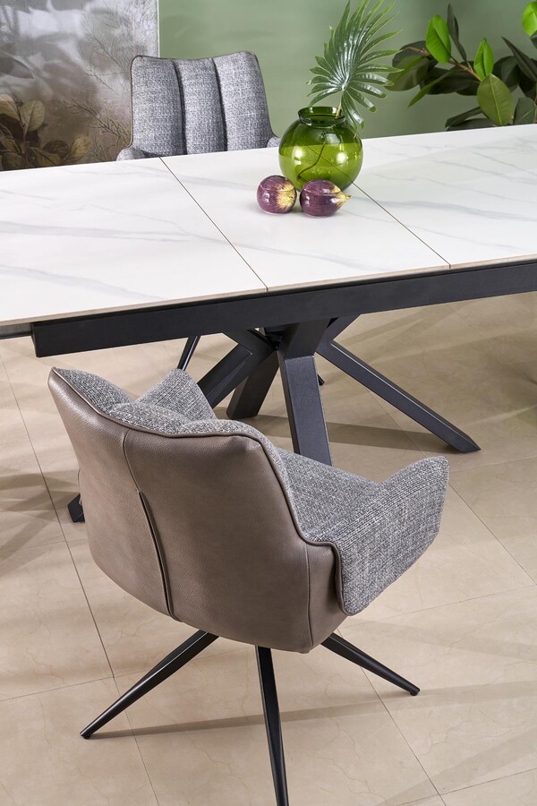 разтегателна маса 140/180×85 – бял мрамор/черно