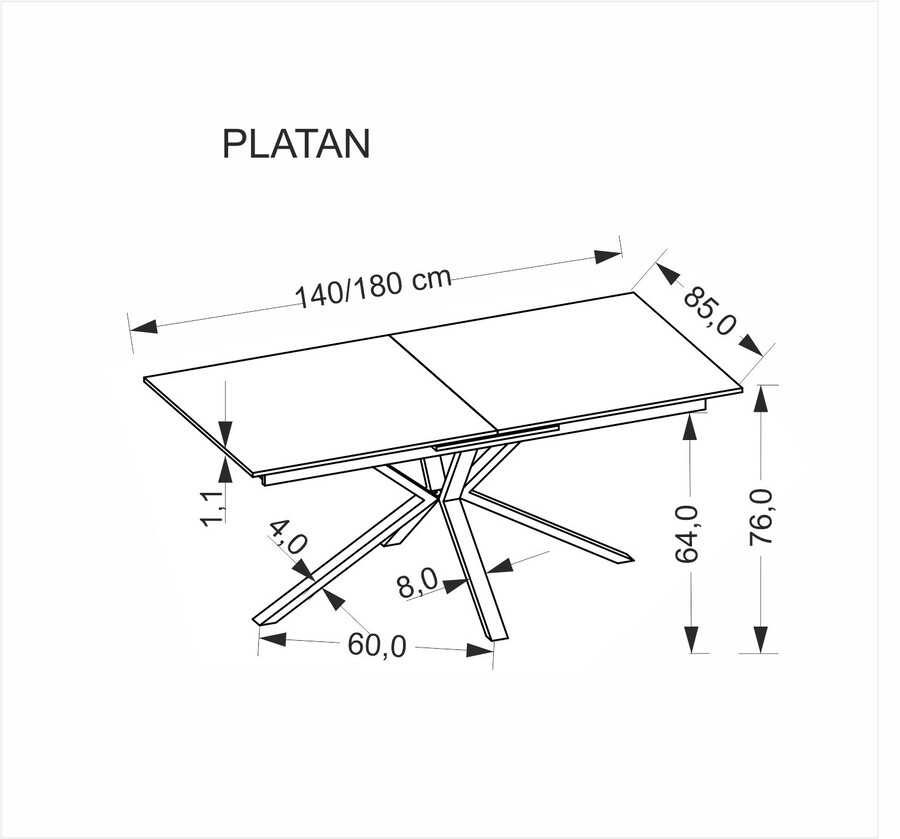 разтегателна маса 140/180×85 – бял мрамор/черно