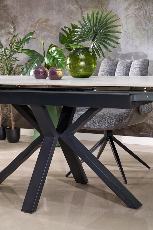 разтегателна маса 140/180×85 – бял мрамор/черно