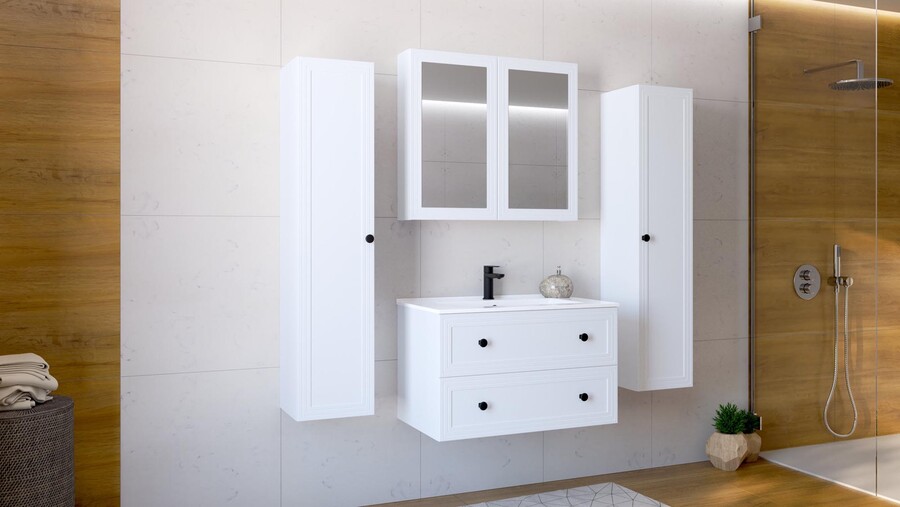 Висящ шкаф с огледало – бял