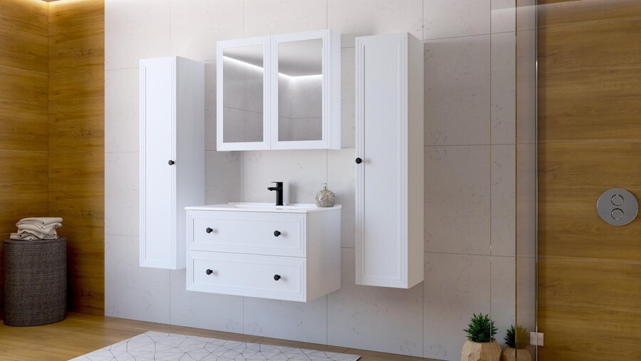 Висящ шкаф с огледало – бял