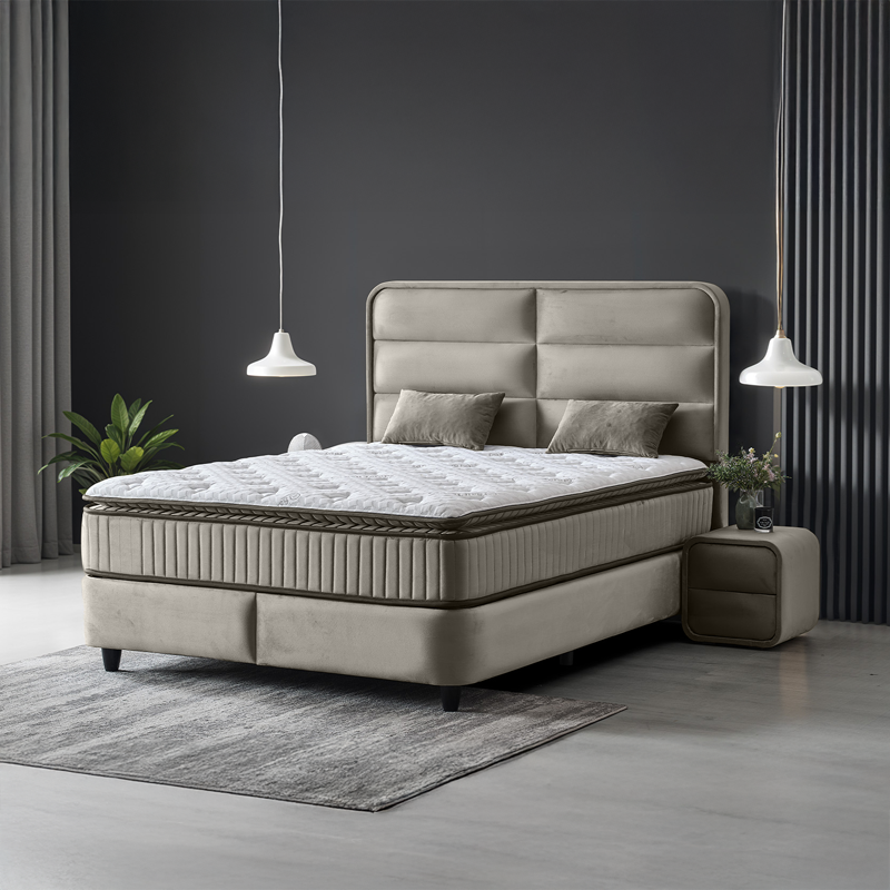 Тапицирана спалня с матрак FALLONE 160 x 200 – бежов 02