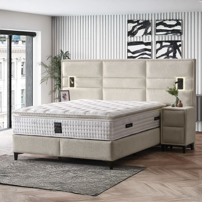 Тапицирана спалня с матрак MATHILDA 160 x 200 - бежов 01