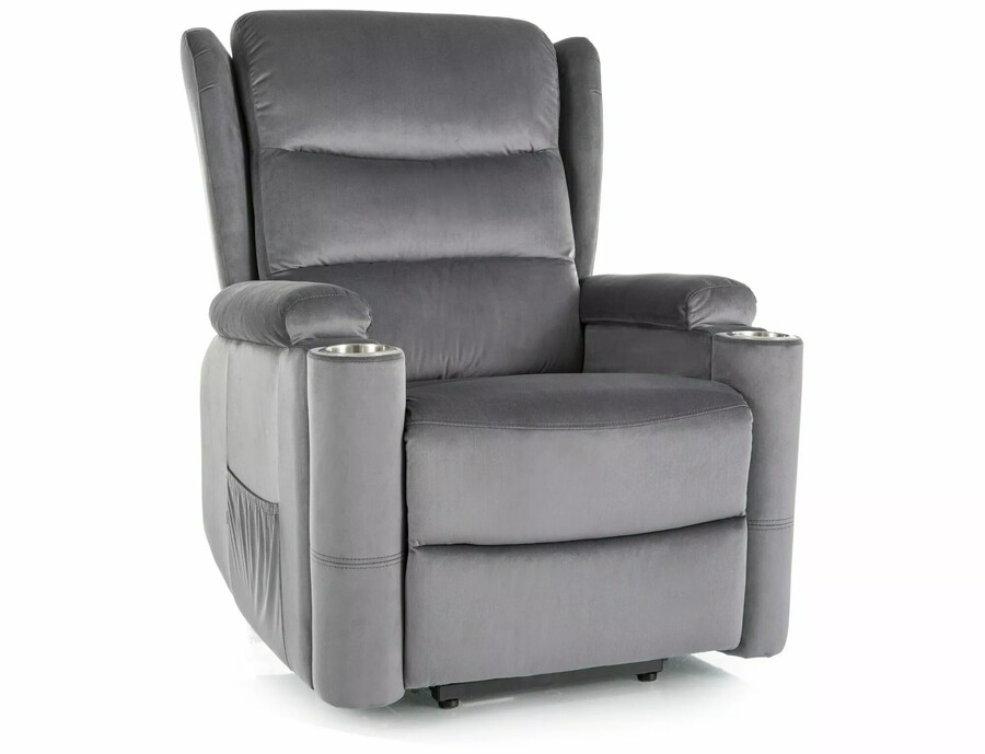 Кадифено кресло с разтегателен механизъм - сив цвят