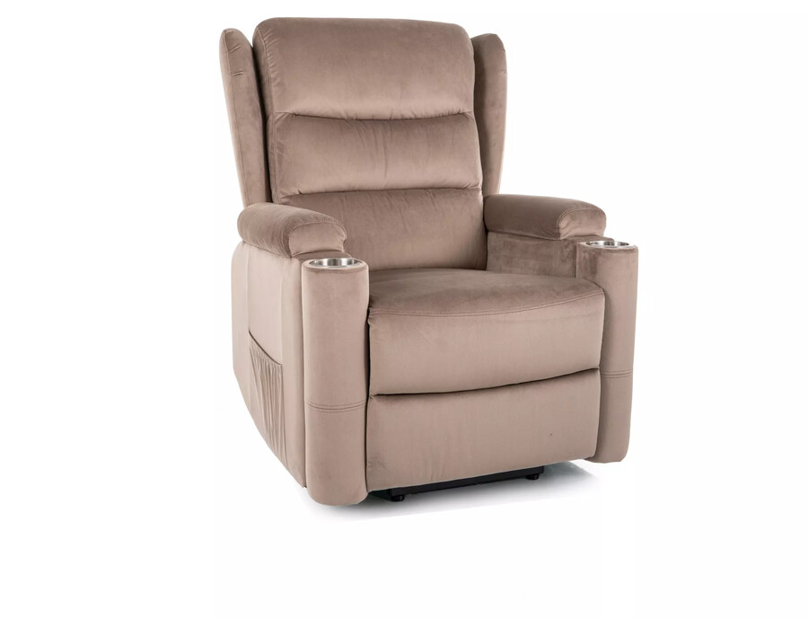 Кадифено кресло с разтегателен механизъм - тъмнобежово