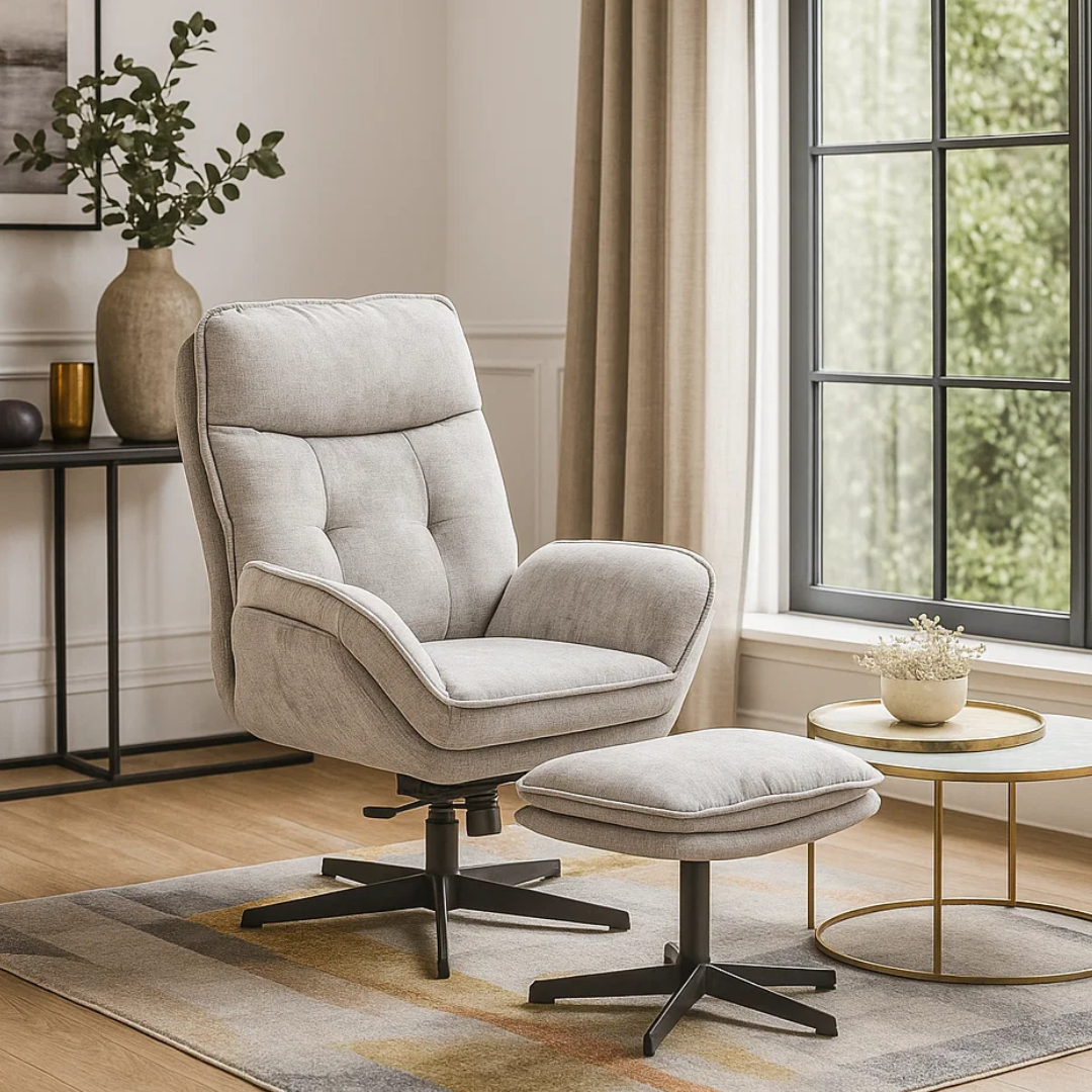 Кресло с табуретка ANDREA – светлосиво