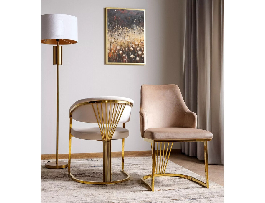 Кадифен стол – златен/Светлобежов