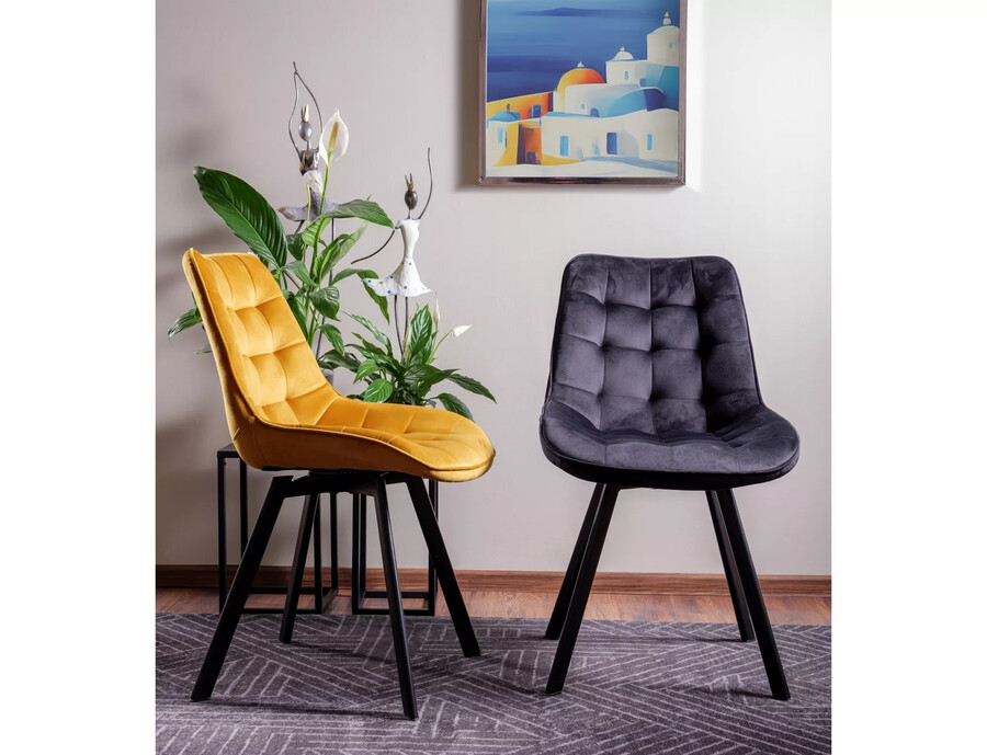 Кадифен стол с тъфтинг – черен