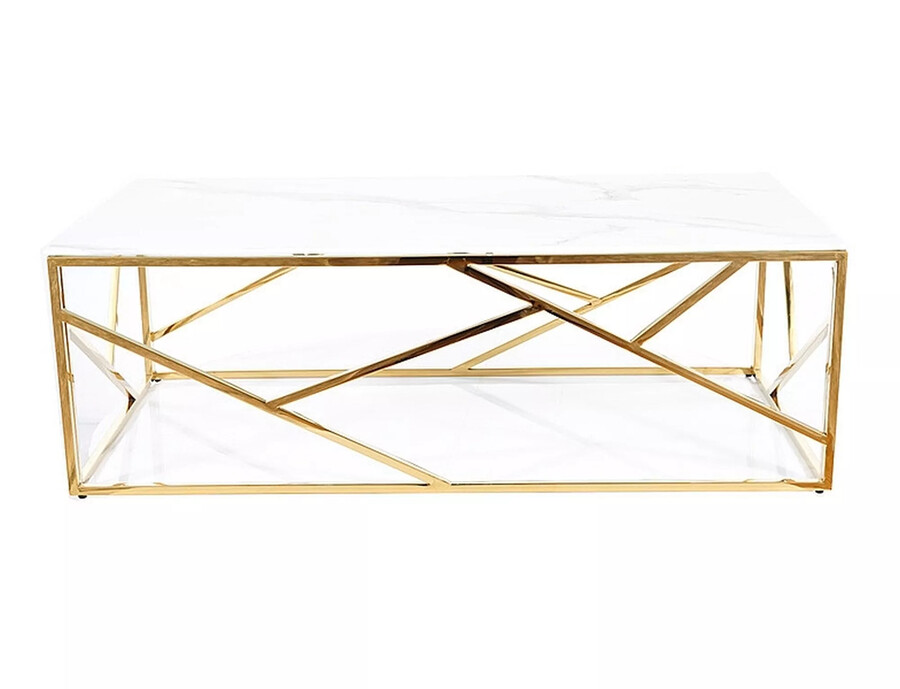 Холна маса  120×60см – бял мраморен ефект/злато