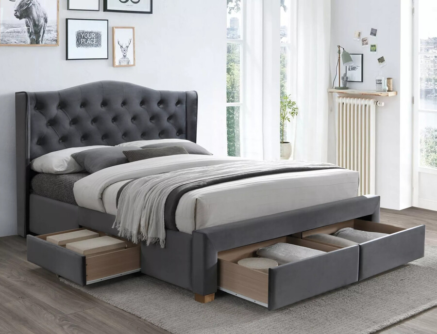 Двойно кадифено легло с място за съхранение 160×200см – сив