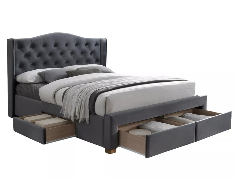 Двойно кадифено легло с място за съхранение 160×200см – сив