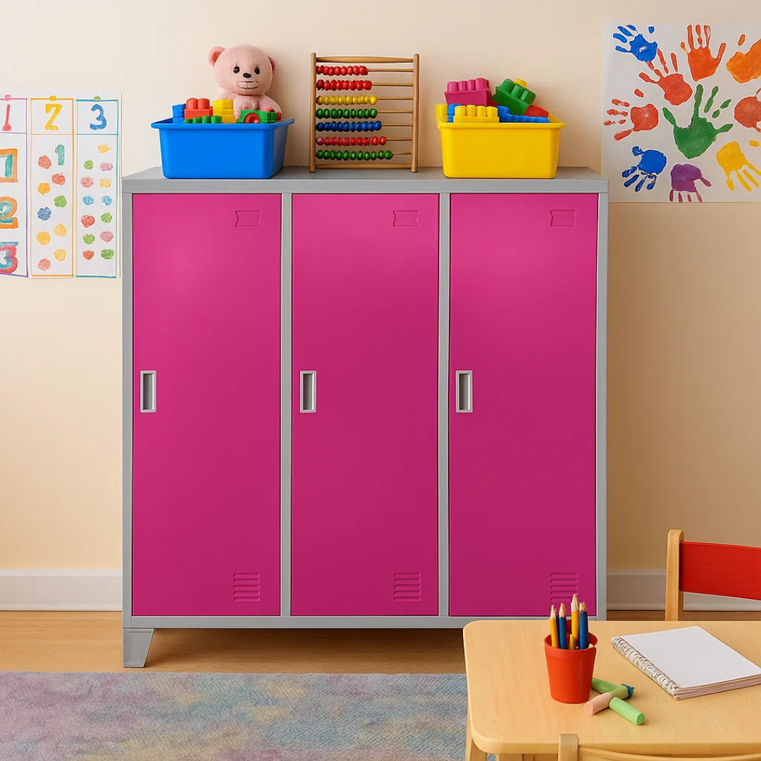 Метален шкаф Carmen CR-1605-3 JZ – сив / розов