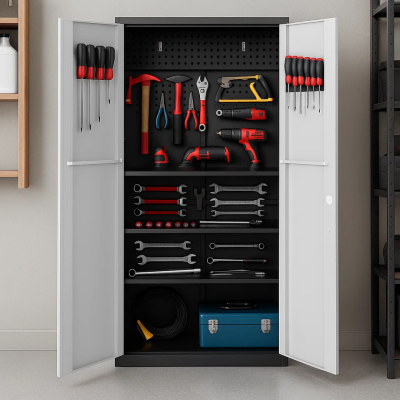 Метален шкаф за инструменти Carmen CR-1226 L SAND - черен-сребърен